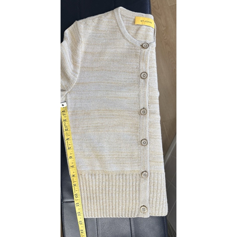 St. John Wool‎ Blend Metallic Gold Knit Cardigan Sweater Women's M Beige - Picture 10 of 10